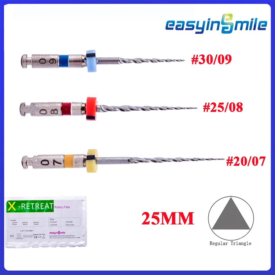 3pcs EASYINSMILE Dental Retreatment Endo Files For Removing Filling Material NITI rotary root canal Endodontic Files