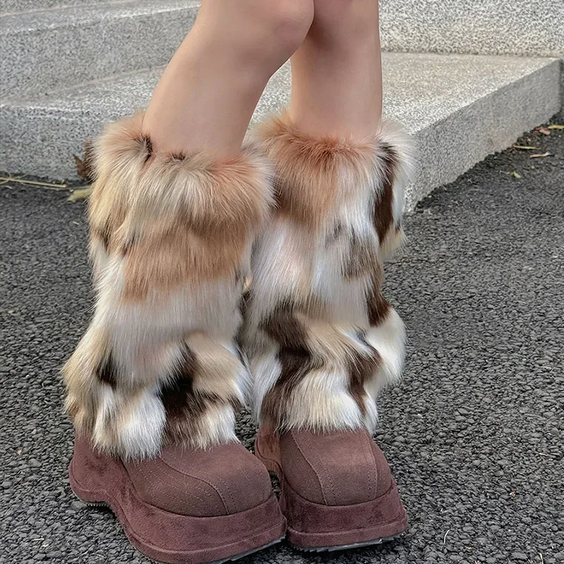 Винтажные гетры из искусственного меха, имитация трехцветного цветка, пятнистый кот, зимние плюшевые зимние утолщенные леггинсы в стиле панк, чехол для ботинок JK Винтажные гетры из искусственного меха, имитация трехцветного цветка, пятнистый кот, зимние плюшевые зимние утолщенные леггинсы в стиле панк, чехол для ботинок JK