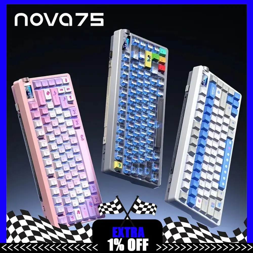 

Aula NOVA75 Bluetooth Беспроводная механическая клавиатура 1,14-дюймовый экран с металлической ручкой Трехрежимная прокладка игровой клавиатуры с возможностью горячей замены 1000 мАч
