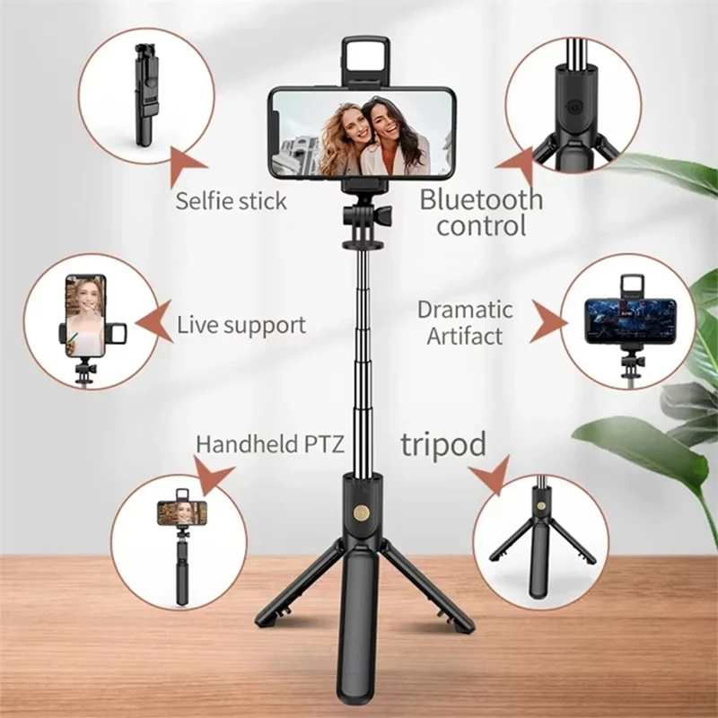Selfie Stick Wireless Tripod Stand with Light Bluetooth Remote Extendable Tripod for Mobile Live Streaming-ABPX