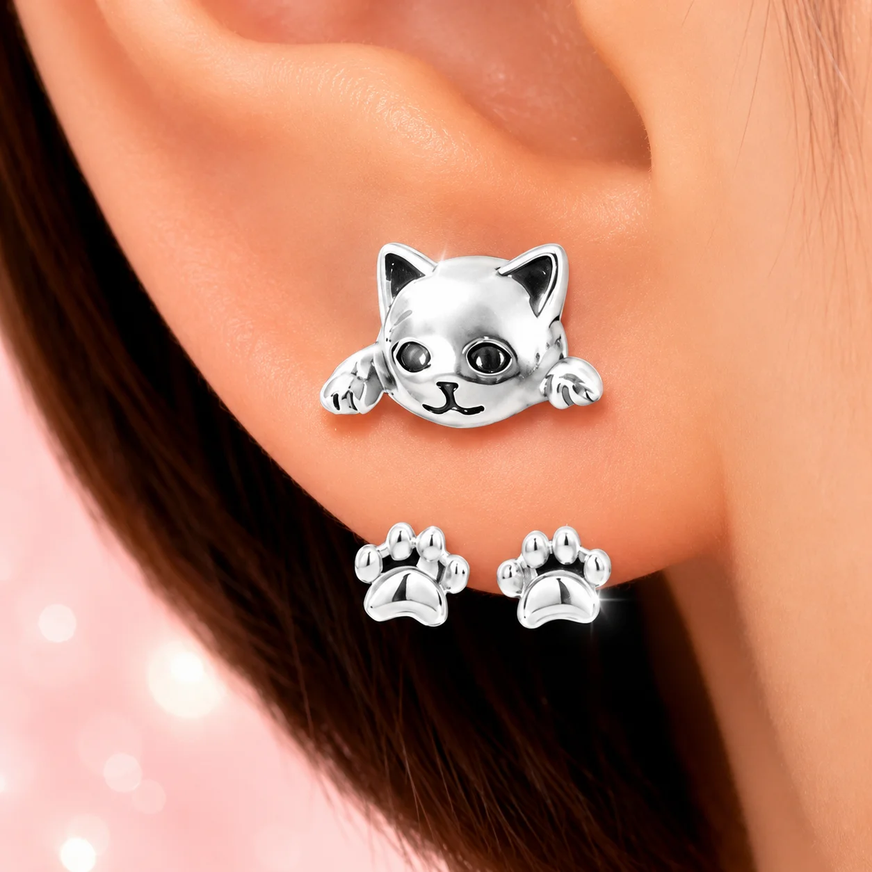 Brincos Assimétricos Rinhoo Mini Fofos e Elegantes para Mulheres, Brincos Simples de Animais (Gato, Peixe) para Uso Diário, Joia de Presente