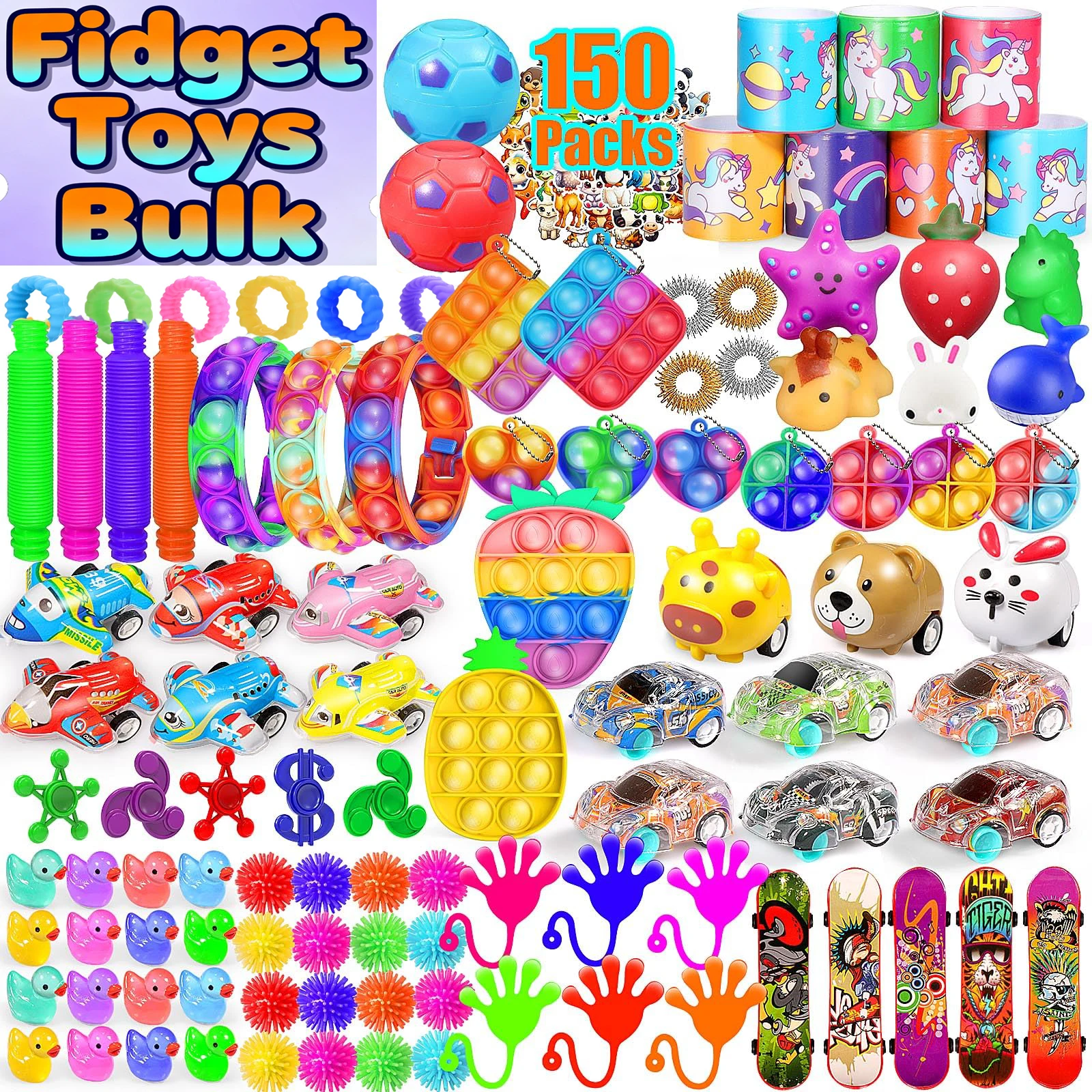 Sacs cadeaux pour enfants, 150/300 pièces, remplissage de sacs cadeaux, jouets Fidget populaires pour fête d'anniversaire pour enfants, prix en vrac, farces de bas