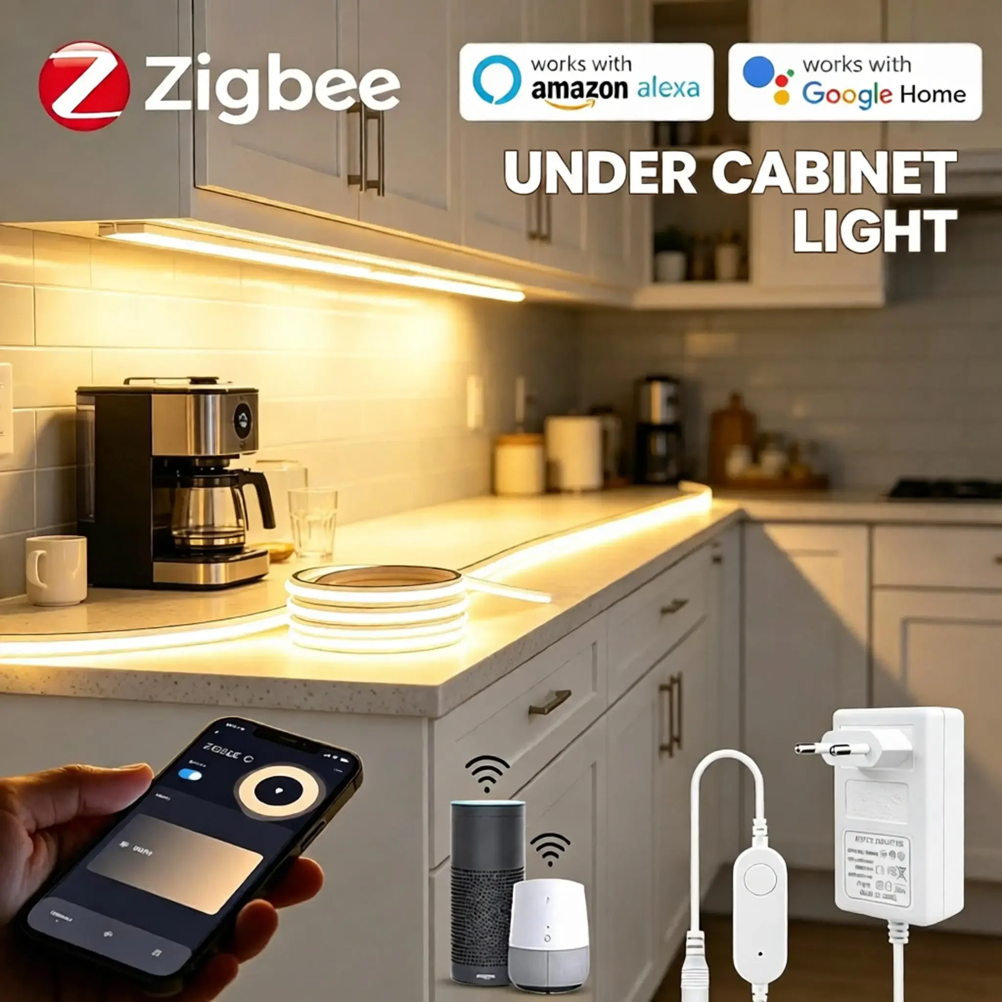 Smart Zigbee Neon Rope Light Kit, Tuya SmartLife App Timer & Group Control Alexa Google Home, Waterproof Solid Extruded Silicone
