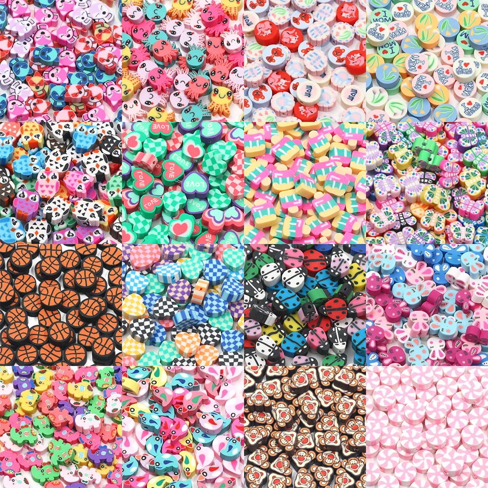 20/50/100pcs 10mm Mix Animal Polymer Clay Beads Evil Eye Heart Spacer Beads for Jewelry Making Needlework Diy Bracelet Necklace