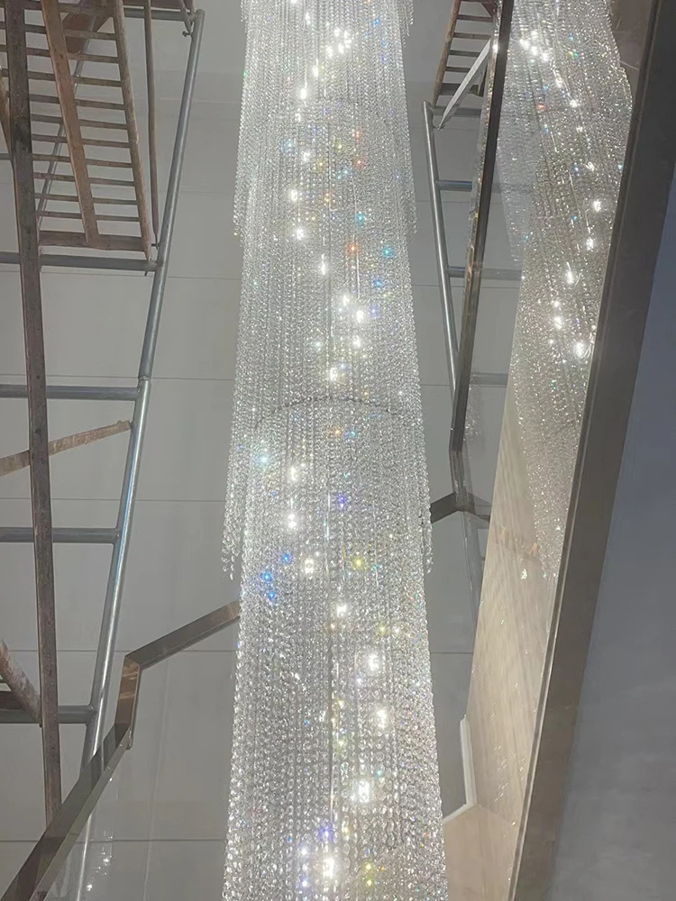 Simple Staircase Long Crystal Chandelier Personalized Light Luxury Villa Rotating Staircase Living Room Lighting Fixtures Lustre