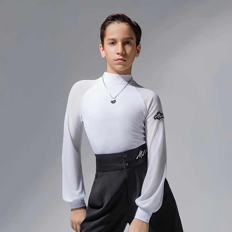 2025 nouveaux hauts de danse latine pour garçons maille body pantalon latin costume d'entraînement Chacha Rumba Tango robe enfants vêtements latins DQS21096