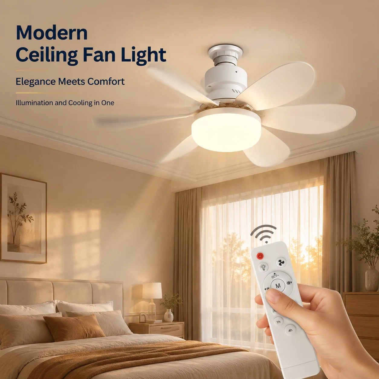2026 New E27 Ceiling Fan Light, 30W/40W Dimmable LED Fan Lamp with Remote Timer for Bedroom Kitchen Balcony view 3
