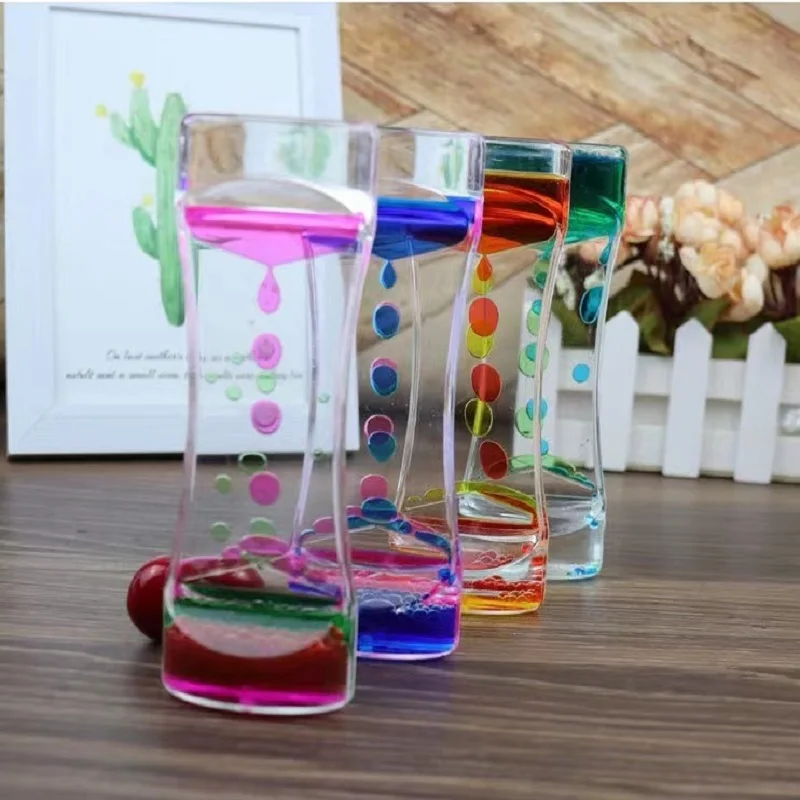 Decompression Double Color Sand Hourglasses Colorful Liquid Timer Anxiety Relief Liquid Motion Timer Bubble Timer Oil Decor Gift