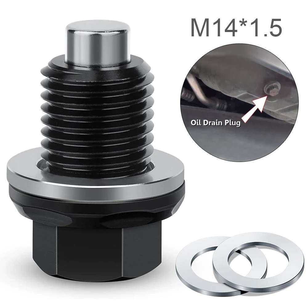 M14x1.5 Magnetic Oil Drain Plug T6 Aviation Aluminum with Crush Washer Gasket for Ford- GM- Hyundai- KIA- and More Select Models