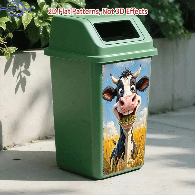 1pc of Trash Can Sticker,, Featuring a Happy Grazing Cow Theme Design. Self-Adhesive Wall Decoration for Kitchen Trash Cans (S