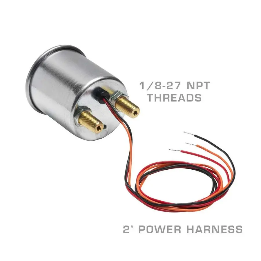 Manometr mechaniczny podwójny analogowy 200 PSI do układów zawieszenia pneumatycznego, czarna tarcza, białe podświetlenie LED, przezroczysta soczewka, czerwony am