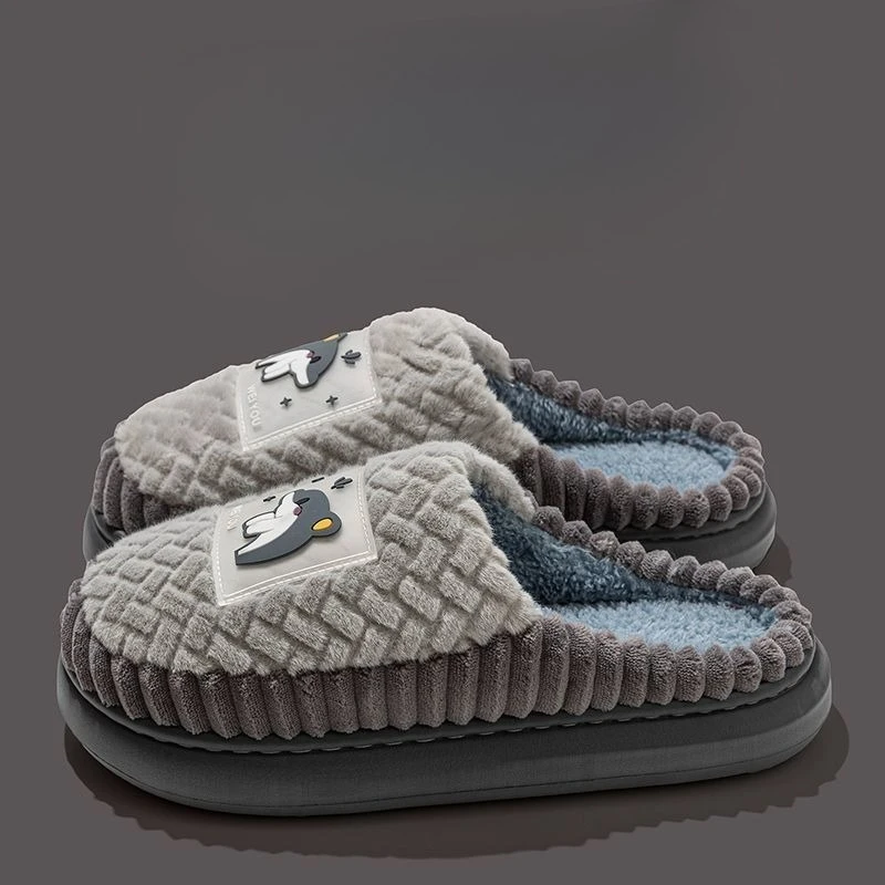 Cute Dolphin Plush Slippers Winter Warm Fleece Lined Closed Toe Indoor Home Shoes Unisex Cozy House Slippers for Men Women