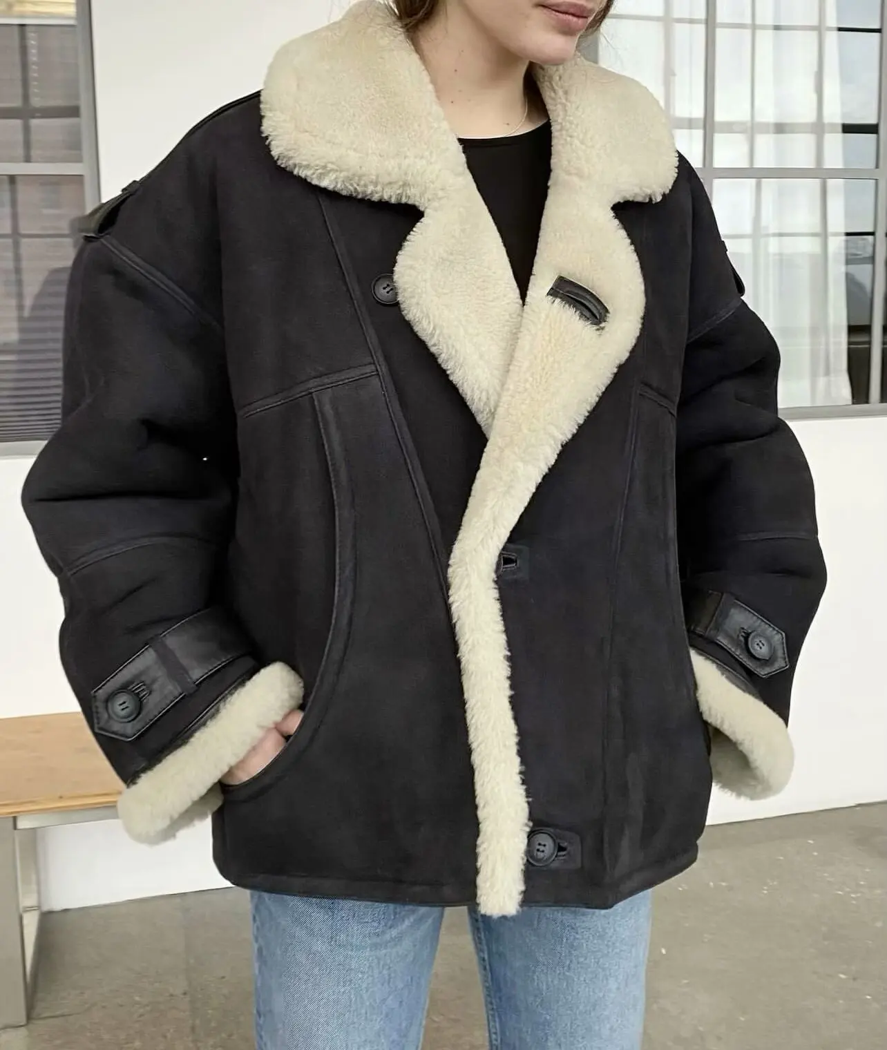 European and American style warm winter lapel lamb hairy case women loose casual fashionable versatile fur coat