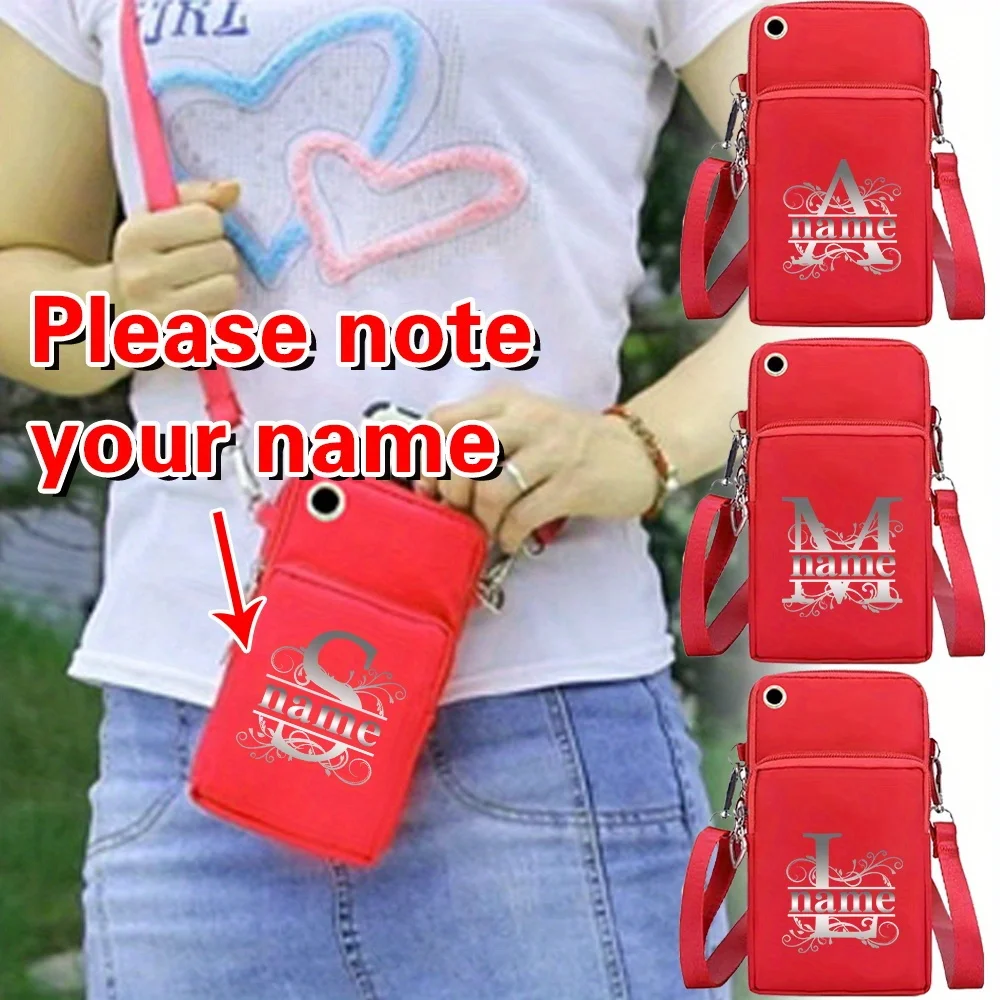 

Personalized Customized Red Portable Mobile Phone Bag Small Crossbody Bag Women's Wallet Canvas Mobile Phone Wallet