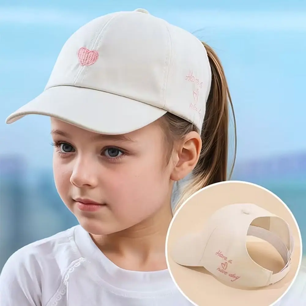 Heart-embroidered Baseball Cap for Girls Cute UV Protection Children's Baseball Hat Sun Protection Tool Breathable