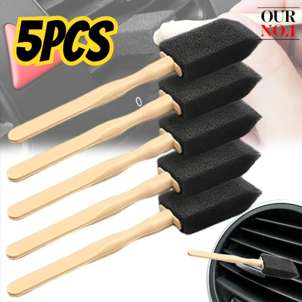 

5PCS Car Air Conditioning Sponge Brush Plastic Mini Sponge Head Detail Crevice Brush Dust Removal Tool Car Interior Accessories