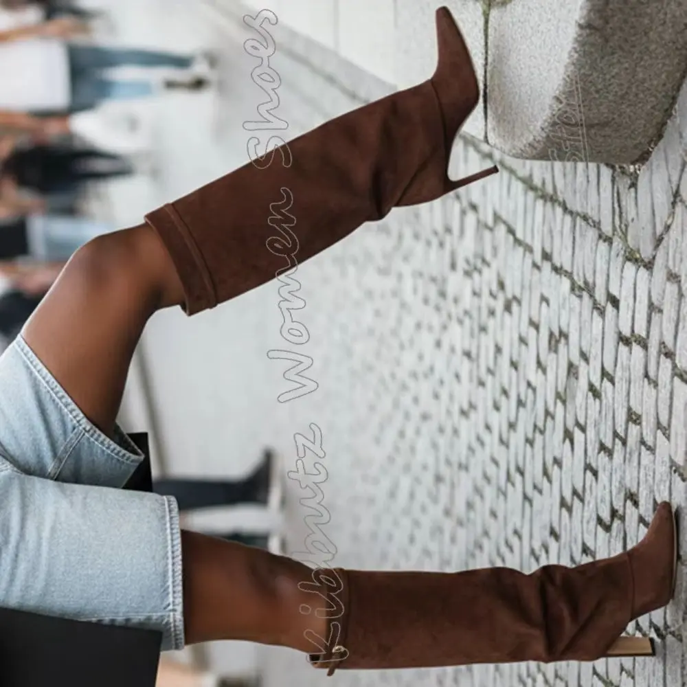 

Knee High Boot Suede Belt Buckle Fashion Spicy Girl Shoes Pointy Chunky Heels Elegant Comfortable Luxury Novelty Solid Color New