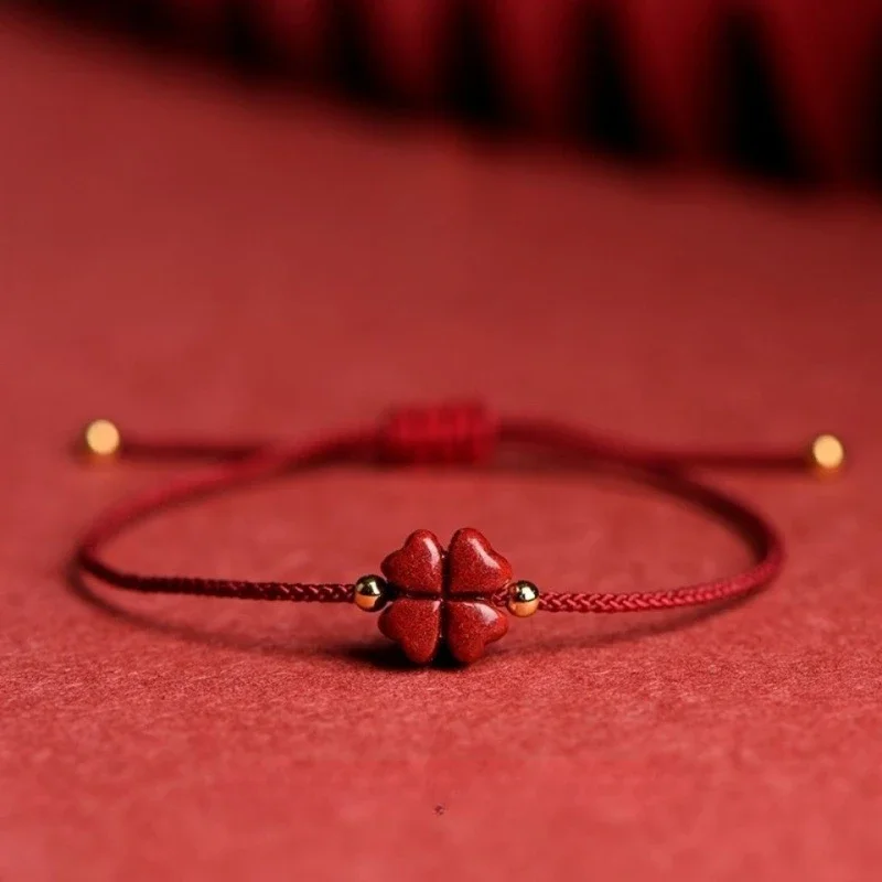 Red Rope Bracelet Women's Male Thin Bracelet Natal Year Hand-woven DIY Lucky Flower Anklet Anklet