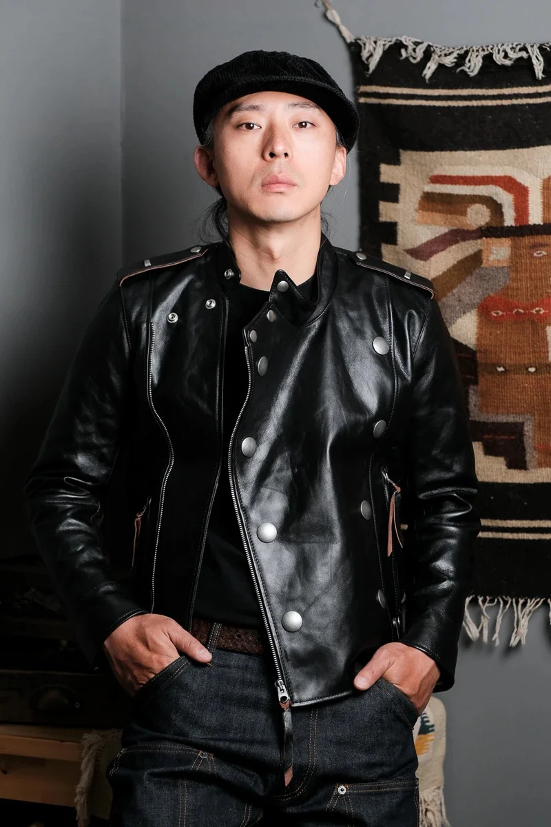 YR!Wholesales.Popular Japanese real leather jacket.Classic Moto Rider J31 tea core horsehide coat.Luxury brand cloth