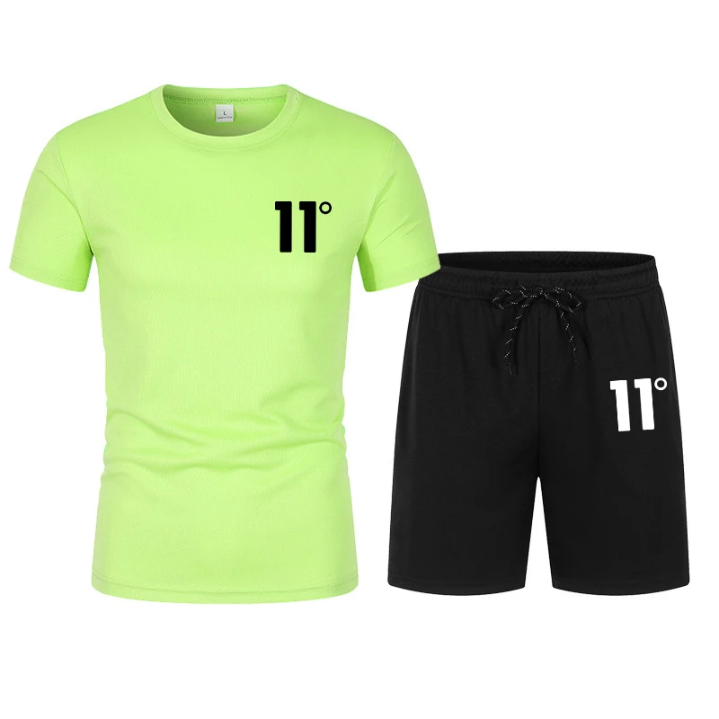 Summer Running Training Fitness Set Men's Fashion Printed T-shirt Shorts Casual Elastic Mesh Breathable Two-piece Set Asian size