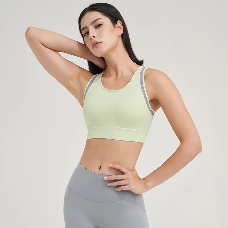 SOISOU Nylon Top Women Bra Gym Yoga Crop Tops Women Tight Elastic Breathable Fixed Chest Pad Sports Bra Tops Bicolor 6 Colors