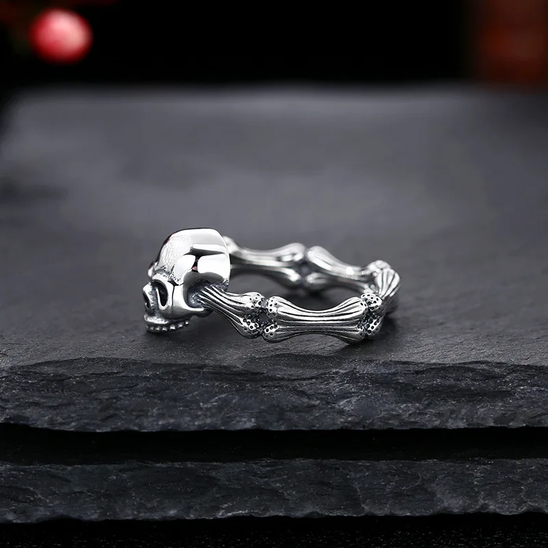 Wholesale 925 sterling silver ring skull men and women live ring Thai silver vintage retro style personality punk jewelry