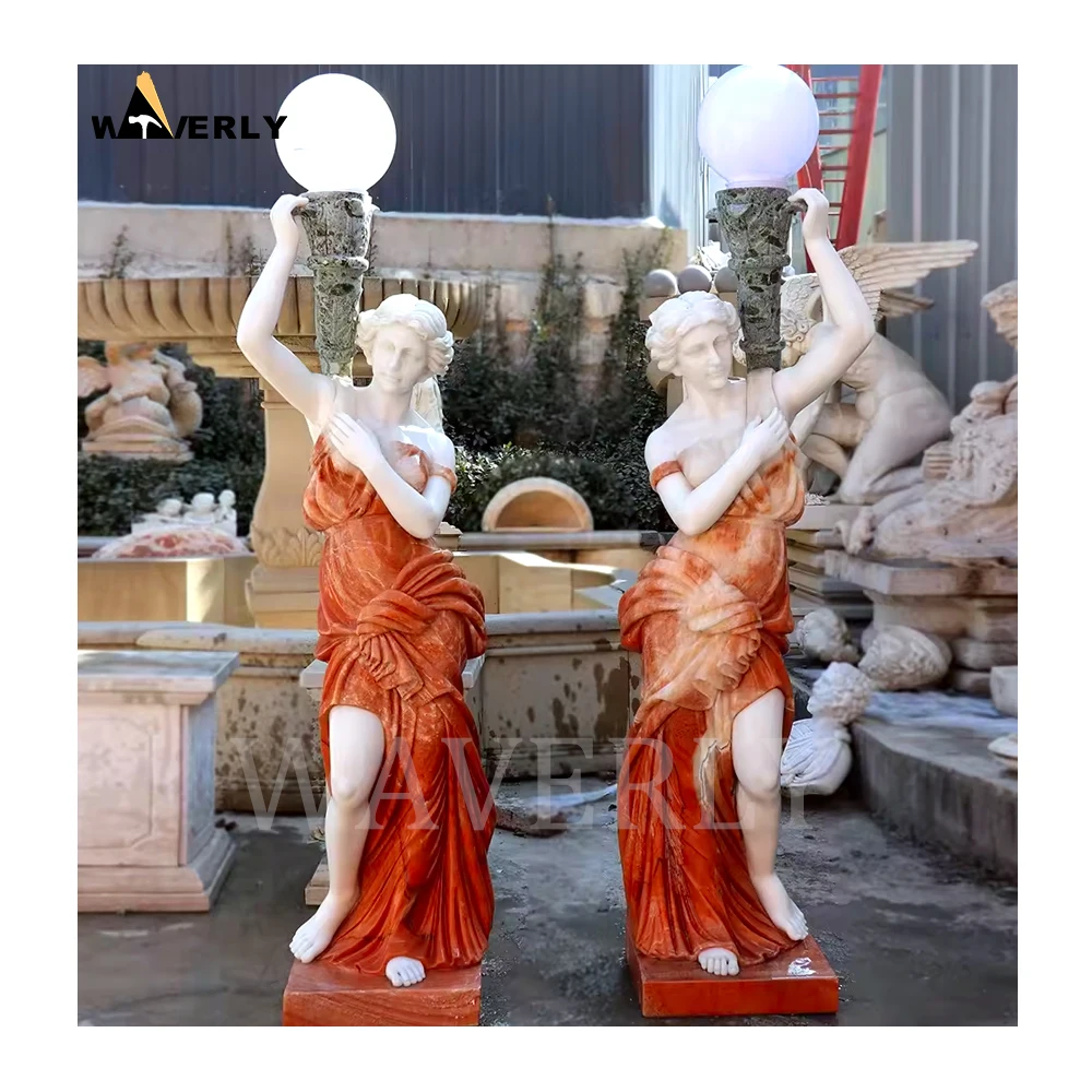 Hot Sale Villa Garden Front Door Decoration Natural Marble Statue Ladies Floor