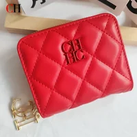 Nueva cartera CH para mujer, exquisita marca de lujo, monedero corto de Color sólido para mujer, Material PU de alta calidad, logotipo de marca exquisito