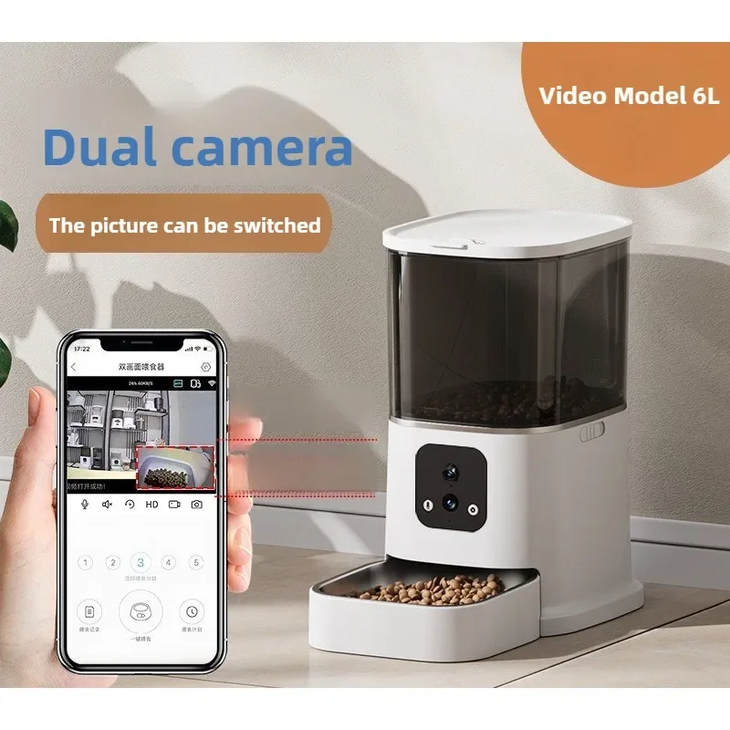 

Dual-camera Smart Pet Feeder with Large Capacity Automatic Pet Feeder with Timed Feeding Remote Feeding Via APP, Voice and Video