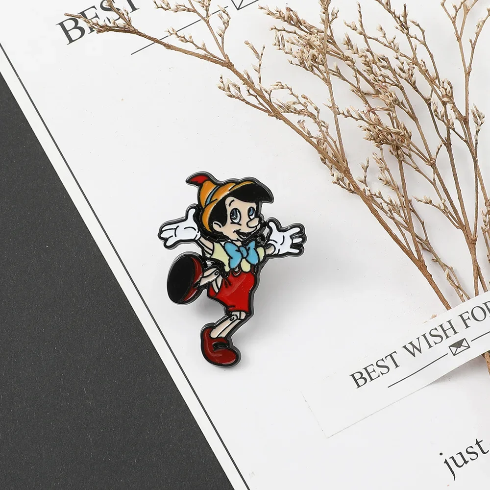 Disney Pinocchio Cartoon Character Brooch Creative Enamel Pins School Bags Apparel Metal Accessories Jewelry Fashion Badges Gift