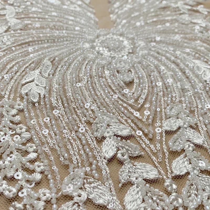 Bridal Lace Fabric with Beaded Sequins, Advanced Customization, Wedding Dress, AB Set, Front Chest, Back Flower, RS4174, New