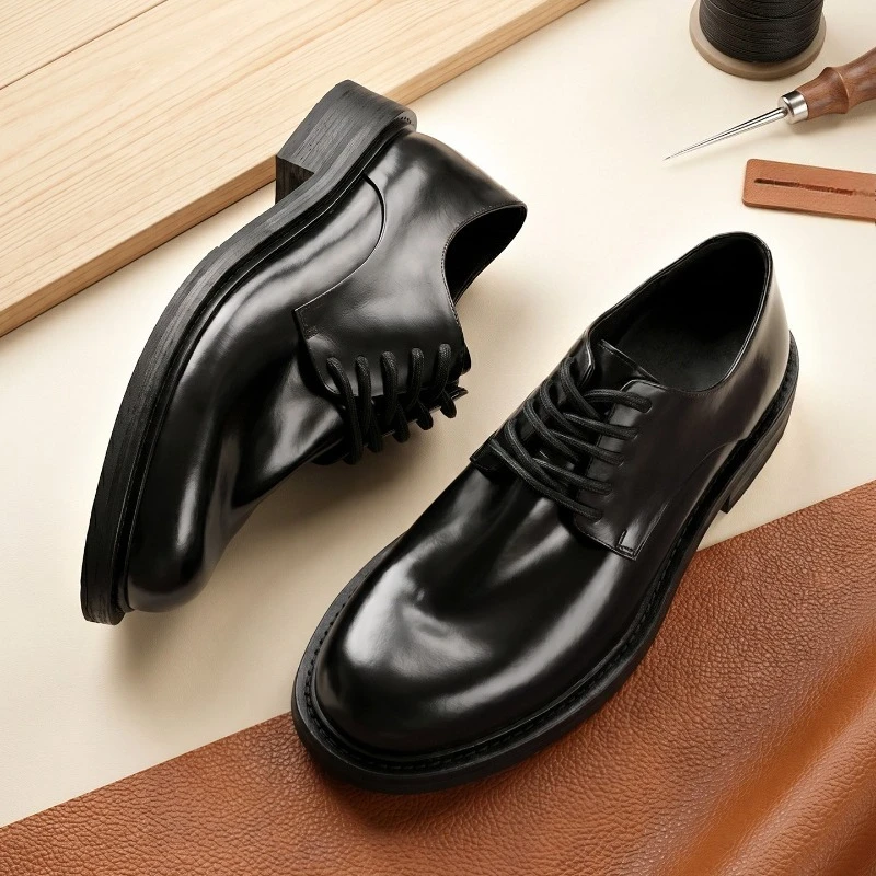 Soft Leather Mens Dress Shoes Luxury Handmade Quality Breathable Comfortable Genuine Leather Autumn Round Toe Social Shoes Man