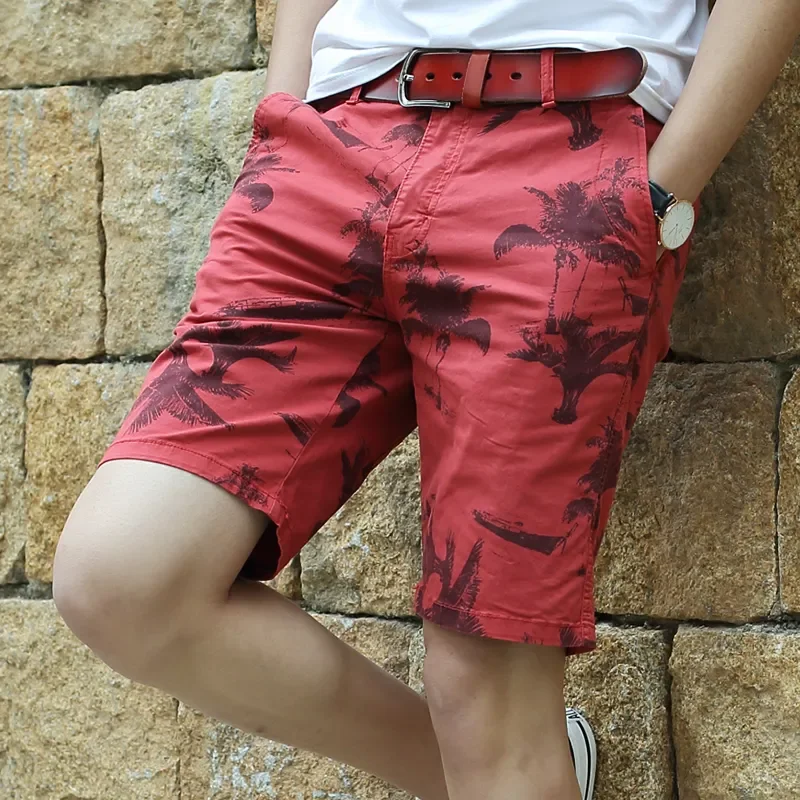 

Men's Palm Tree Print Casual Shorts Cotton Washed Knee Length Beach Shorts Stretch Slim Fit Plus Size Summer