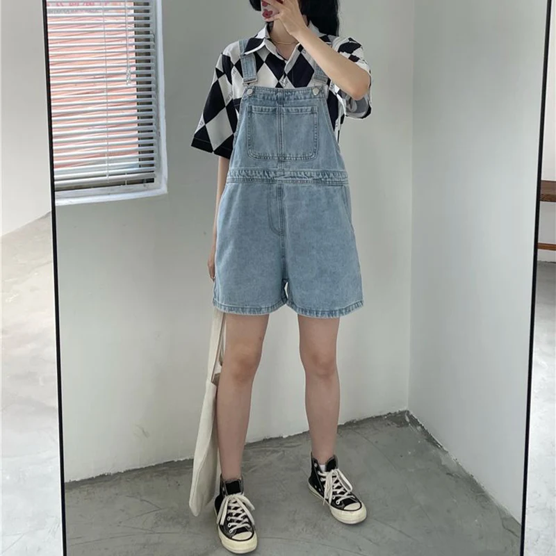 Summer Lady Solid High Waist Denim Overalls Shorts Girls Baggy Streetwear Thin Jeans Women Fashion Leisure Short Pants view 3