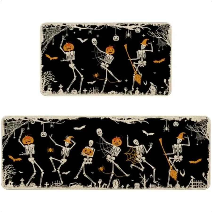 

Halloween Skeleton Kitchen Mat Set of 2 Skull Halloween Kitchen Rug Floor Mat Halloween Kitchen Decor Home Decorations