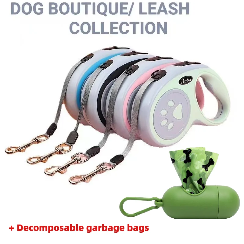 Laisse rétractable automatique pour animal de compagnie, ULde traction JODog, ULde marche, ULen nylon durable, impression de patte Sophia, 3 m, 5m, ensemble de 3 pièces