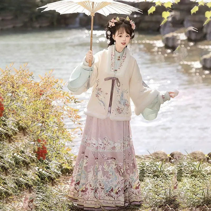 

Hanfu woman's New Year clothes,Ming Dynasty embroidery short jacket,thickened horseface skirt,daily wear set