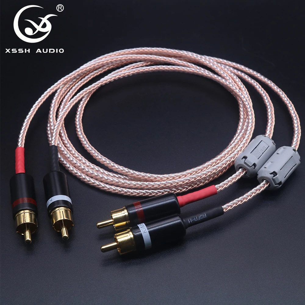 

2 RCA to 2 RCA Lines XSSH Hi-end HIFI OFC Pure Copper Silver Mixed Headphone Earphone Extension Audio Video Wire Cord Aux Cables