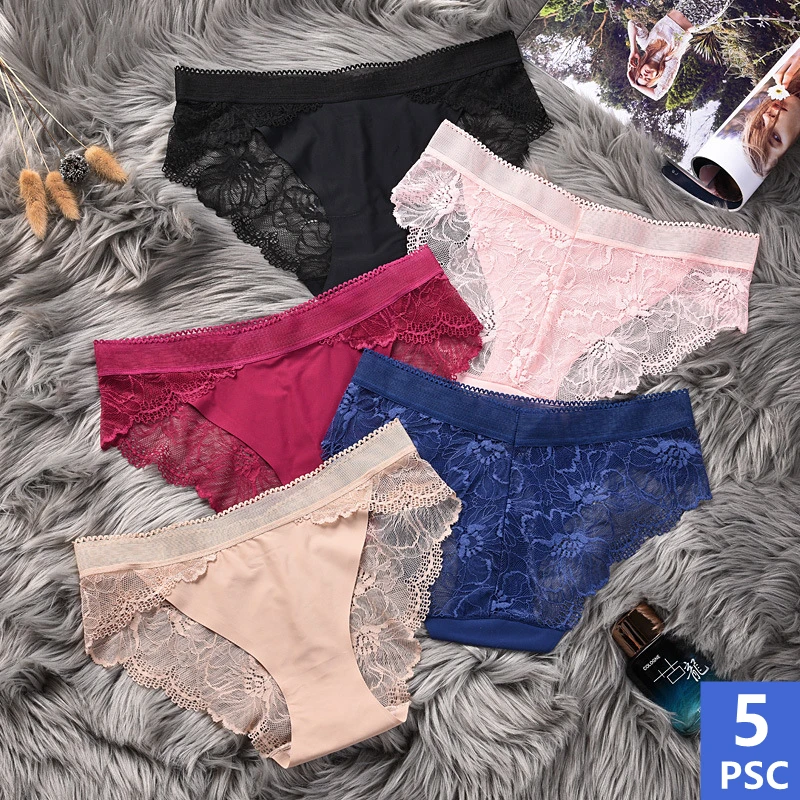 

5PCS Lingerie Sexy Underwear For Women Seamless Panties Lace Briefs Slip Ice Silk Underpants Bragas Mujer Culotte Calcinhas