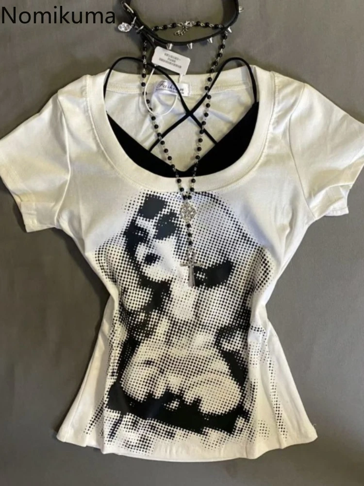 

Summer Woman Tshirts Crop Tops Fashion Tees Short Sleeve Print O-neck Tunic Camisetas 2025 Ropa Mujer Casual Cotton Y2k T-shirts