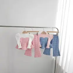 2025 Spring New Baby Casual Sports Clothes Set Girls Sweet Cute Puff Sleeve Tops + Flared Pants 2pcs Suit Infant Toddler Outfits