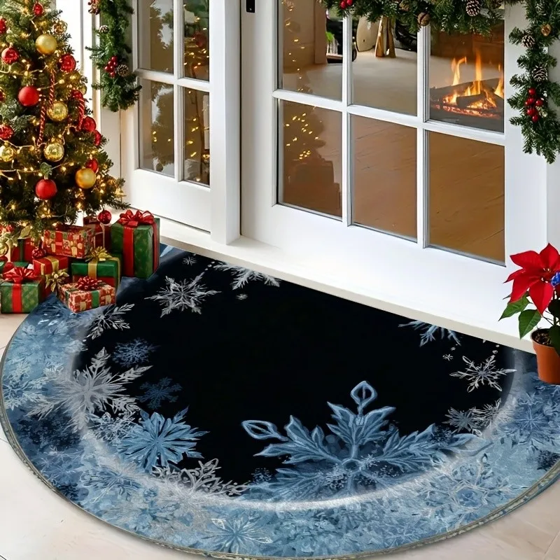 Luxury Ice Crystal Snowflake Semi Circle Doormat Winter Holiday Welcome Mat