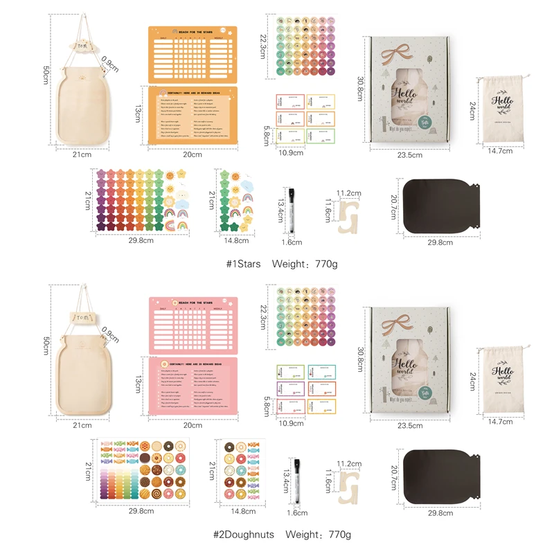 Barattolo di ricompensa in legno per bambini con ciambella a forma di stella, blocchi di costruzione, decorazione per il desktop di casa, registrazione di ricompensa per l'aula familiare, regali per bambini