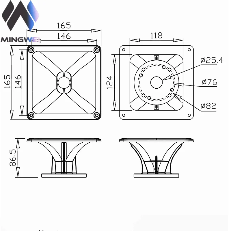 MW Audio 1" Horn 165x165x86,5mm, Schraubbarer Wellenleiter für Lautsprechersystem-Ersatz – Detail 1