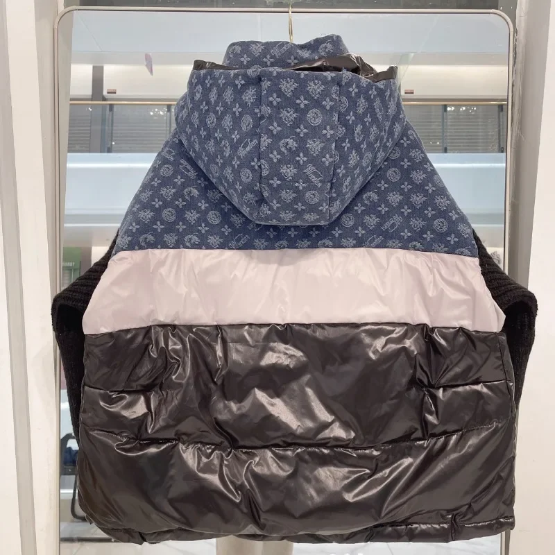 Frauen Neue Stil Gestrickte Ärmel Buchstaben Verdickte Weiße Ente Unten Oberbekleidung Jacken Patchwork Mit Kapuze Unten Jacke für Frauen