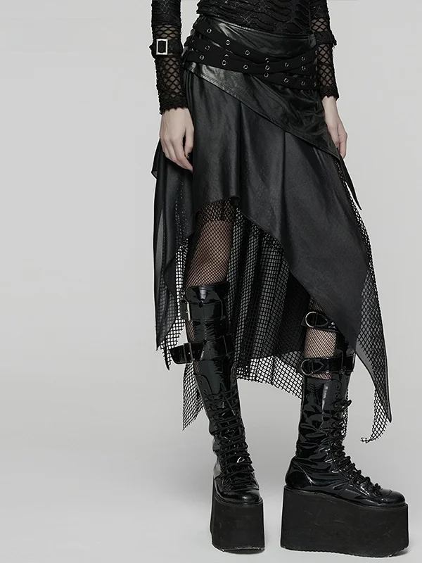 Punk Style Asymmetrical High Waist Black  Skirt Women's Dark Series Design A-Line Skirt Trendy Short Skirt
