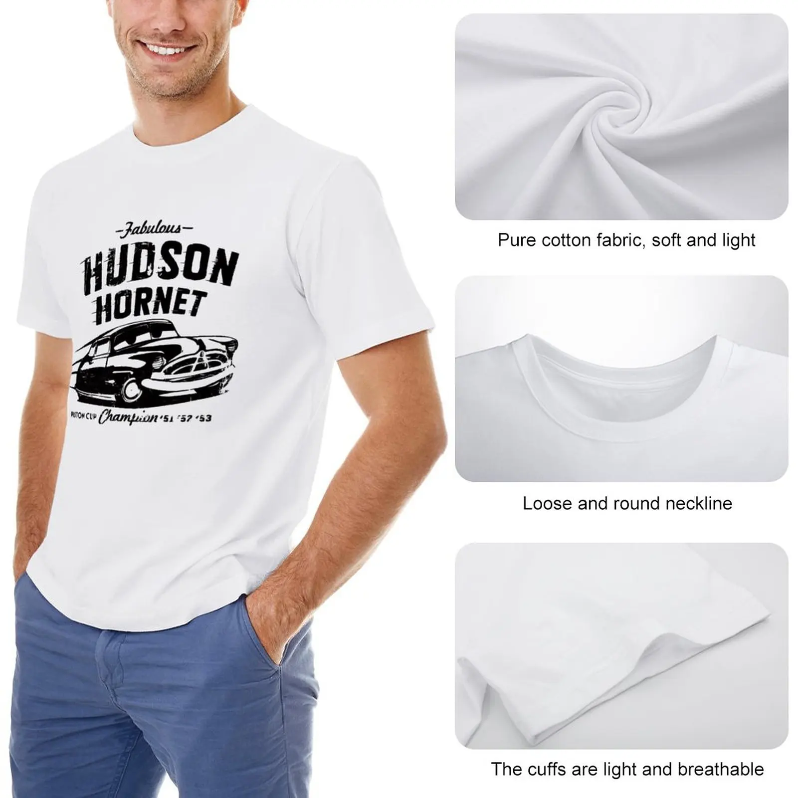 Cars Hudson Hornet Piston Cup Champion T-Shirt tees Short sleeve mens graphic t-shirts hip hop