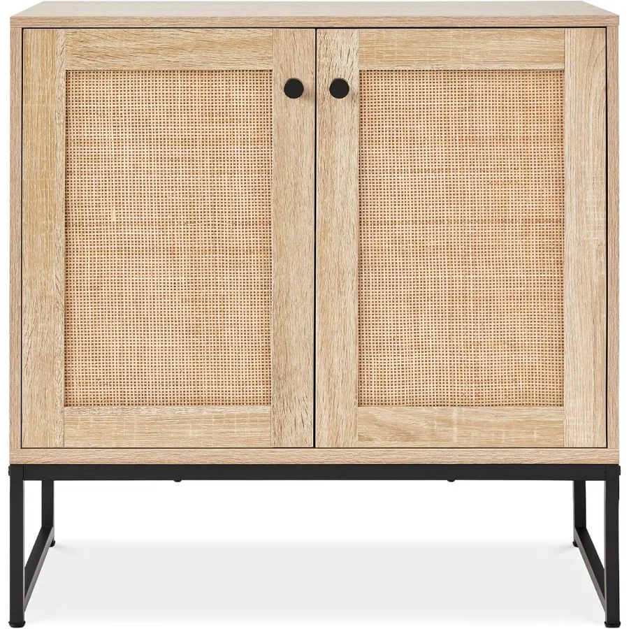 2Door Rattan Storage Cabinet Accent Furniture Multifunctional Cupboard for Living Room Hallway Kitchen Sideboard Buffet Table w