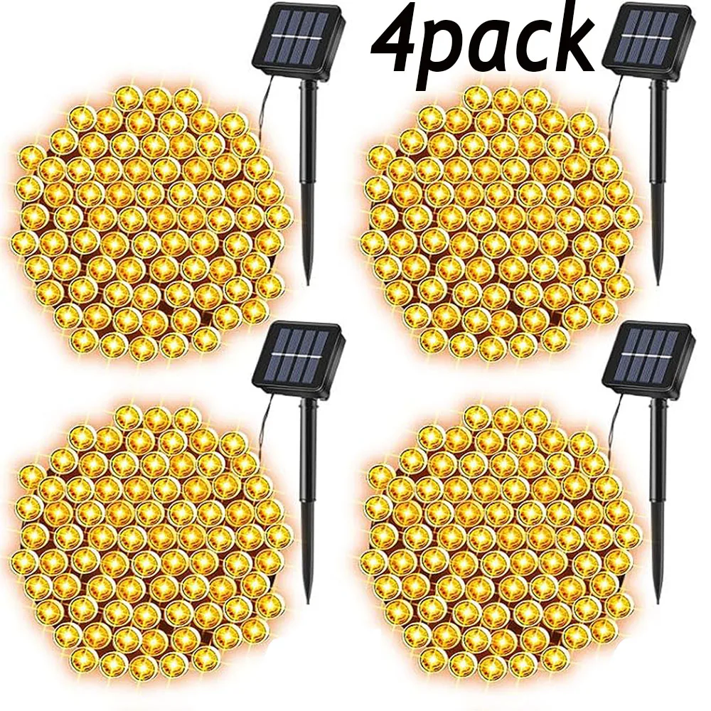 4Pcs LED Solar String Lights Outdoor Fairy Lights Waterproof 8 Mode Lights for Wedding Party Christmas Bedroom Patio Decoration