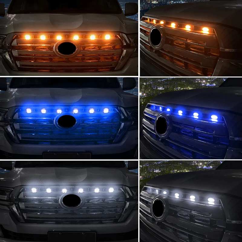 Suitable for Toyota Land Cruiser 200 Modified Front Central Grille Small Yellow Light Two-Color Front Fog Lamp Grille Light